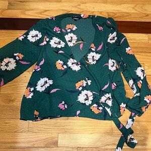 Express Green Floral Wrap Blouse